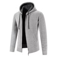 thumbnail image 1 of DHFJKG Mens Zip Up Hooded Sweater Jackets With Fuzzy Lining Solid Color Warm Cardigan Knitted Hoodies Coat With Pockets Soft Outerwear, 1 of 5
