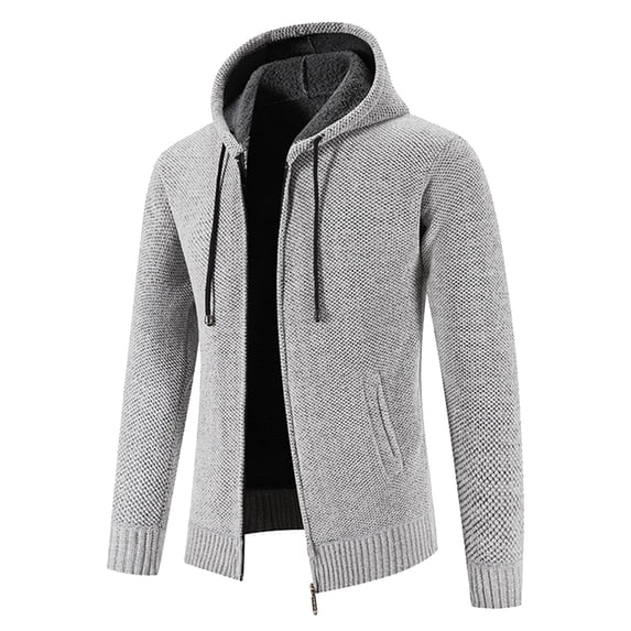 DHFJKG Mens Zip Up Hooded Sweater Jackets With Fuzzy Lining Solid Color Warm Cardigan Knitted Hoodies Coat With Pockets Soft Outerwear