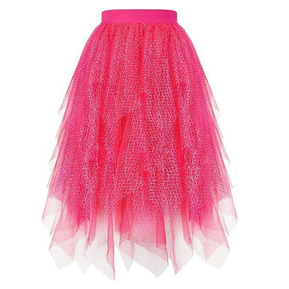 DHFJKG Mesh Layered Midi Skirt Women Tutus Irregular Hem Lightweight Flowy Skirts Rave Party Dance Versatile Skirt