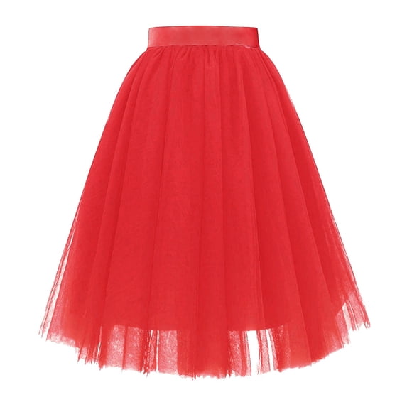 DHFJKG Mesh Layered Skirts For Women Tutu Tulle Flowy A-Line Mid Length Party Wear Comfortable Elastic Waistband High Rise Soft Skirt