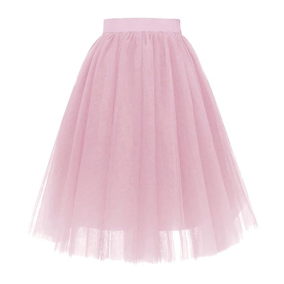 DHFJKG Mesh Layered Skirts For Women Tutu Tulle Flowy A-Line Mid Length Party Wear Comfortable Elastic Waistband High Rise Versatile Skirt