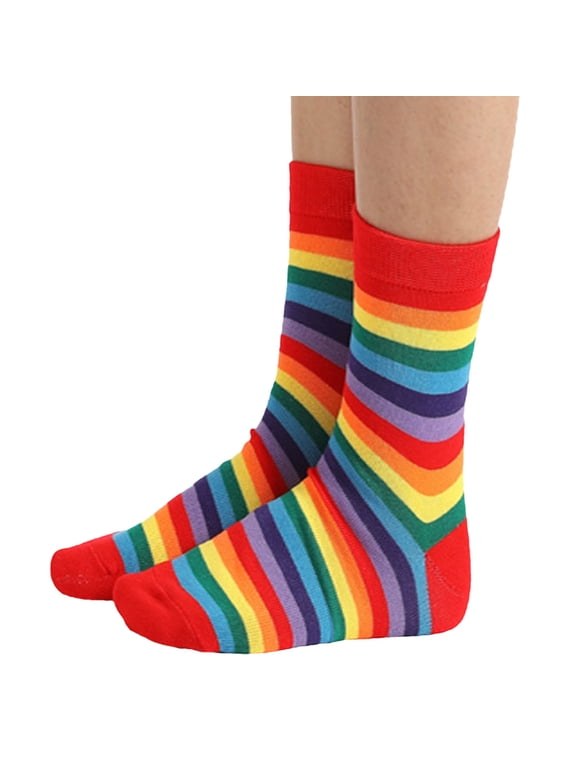 Mid Calf Socks For Women Colorful Rainbow Striped Socks Breathable Comfortable Casual Daily Wear