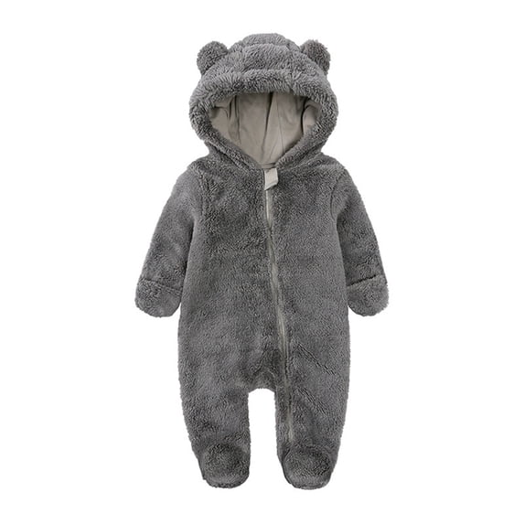 DHFJKG Baby Fuzzy Snowsuits Jumpsuit Fold Over Mittens Ears Hooded Footed Zipper Fluffly Shaggy Romper For Boys Girls 0-12 Months Winter Thermal Coat Outwear Cute One-Pieces