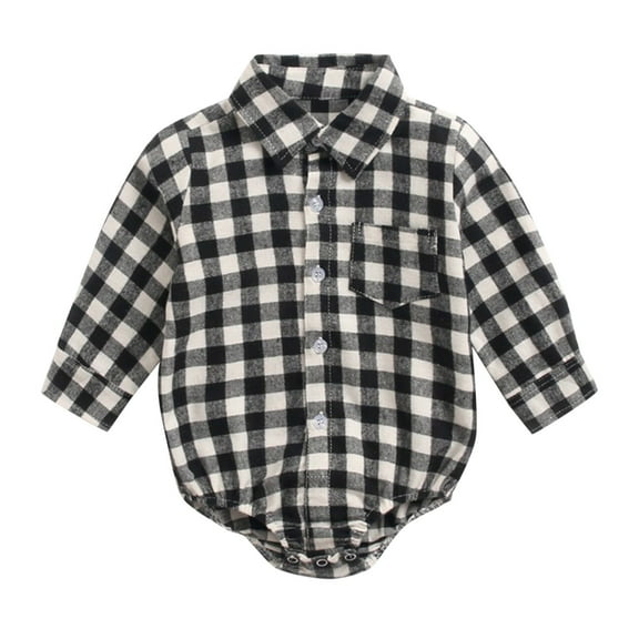 DHFJKG Newborn Baby Plaid Shirt Bodysuit Romper Boys Girls Long Sleeve Turndown Collar Clothes Gentleman Suit Outfits Comfort One-Pieces