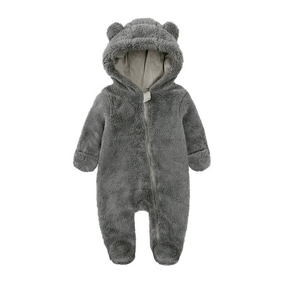 DHFJKG Newborn Baby Snowsuit Thick Fuzzy Lining Suit Ears Hooded Mittens Footed Zipper Jumpsuit Solid Color Warm Coat Outwear For Boys Girls 0-12 Months Comfort One-Pieces