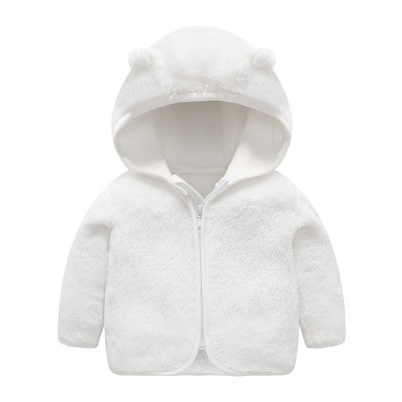 DHFJKG Newborn Boys Girls Teddy Jacket Windproof Hooded With Ears Solid Color Fuzzy Jacket For Kids Warm Cute Lovely Outerwear