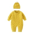 thumbnail image 1 of DHFJKG Newborn Infant Toddlers Knit Romper Long Sleeve Button Front Jumpsuits Jacquard Sweater Clothes With Hat 2 Piece Comfort Outfit, 1 of 5