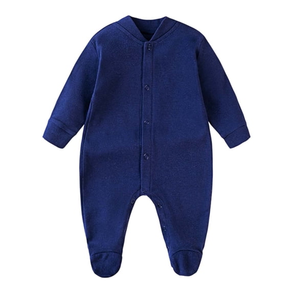 DHFJKG Newborn Romper Infant Baby Unisex Jumpsuits Long Sleeve Button Front Footed Onesie Solid Color Cute One-Piece