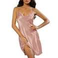 thumbnail image 1 of DHFJKG Nightgown For Women Silk Satin Cowl Neck Mini Sleep Dress Spaghetti Strap Solid Color Summer Pajama Dress Cozy Home Clothes, 1 of 7