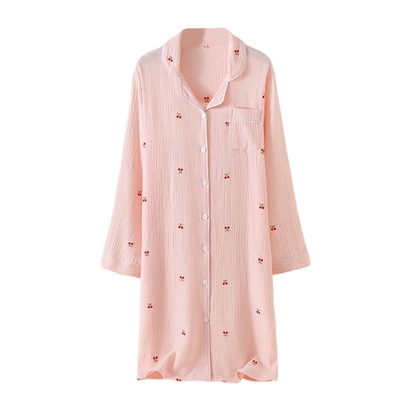 DHFJKG Nightgowns For Women Button Down Sleepshirt Long Sleeve Nightshirt Pajamas Turndown Collar Soft Breathable Casual Sleepdress Loungewear