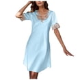 thumbnail image 1 of DHFJKG Nightgowns For Women Silk Satin Sleepwear Short Sleeve V Neck Pajama Lace Trim Soft Mini Sleep Dress Summer Lightweight Stylish Home Clothes, 1 of 5