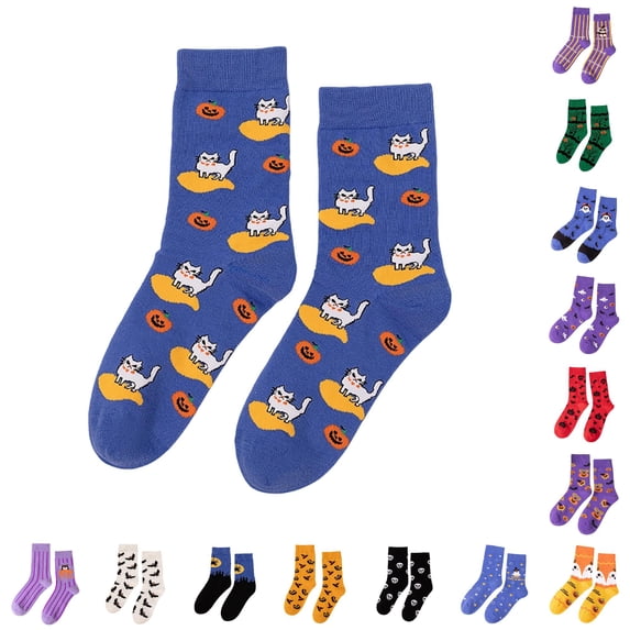 DHFJKG Novelty Fun Crew Socks For Women Halloween Spooky Cute Printed Lightweight Calf Socks For Gifts