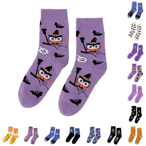 DHFJKG Novelty Fun Crew Socks For Women Halloween Spooky Cute Printed Lightweight Calf Socks For Gifts