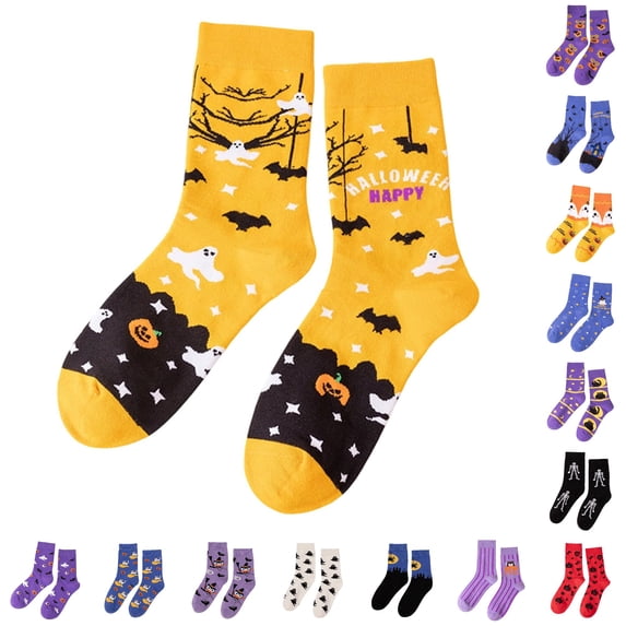 DHFJKG Novelty Fun Crew Socks For Women Halloween Spooky Cute Printed Lightweight Calf Socks For Gifts