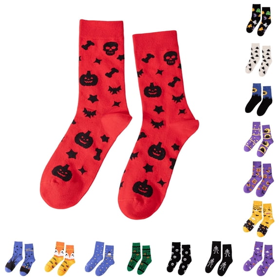 DHFJKG Novelty Fun Crew Socks For Women Halloween Spooky Cute Printed Lightweight Calf Socks For Gifts