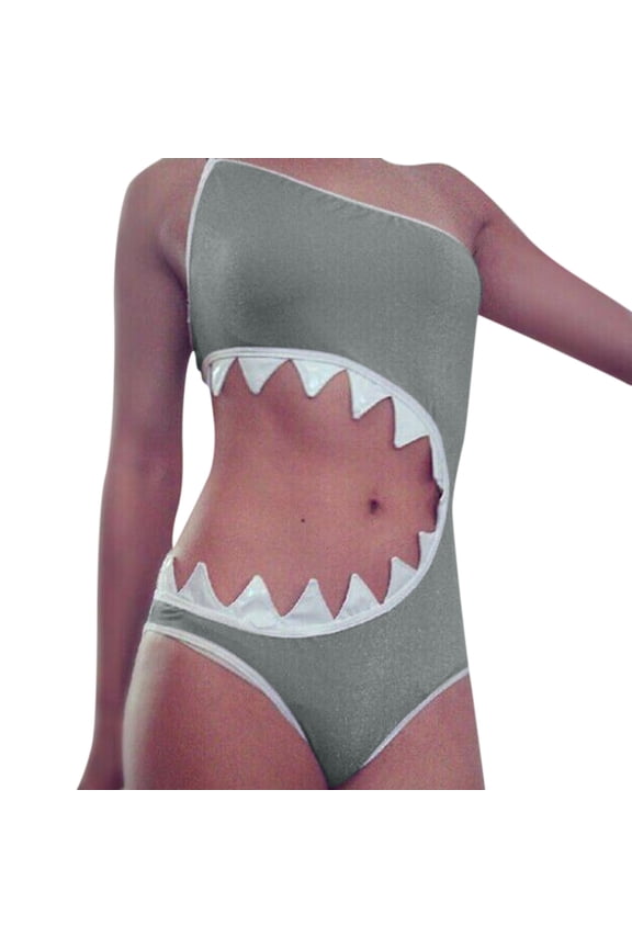 One Piece Swimsuit Women Funny Hallow Out One Shoulder Bathing Suit Padded Wireless Full Coverage Summer Holiday Beachwear