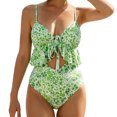 thumbnail image 1 of DHFJKG One Piece Swimsuit Women Summer V Neck Ruffle Floral Printed Hallow Out High Cut Bathing Suit Versatile Beachwear, 1 of 4