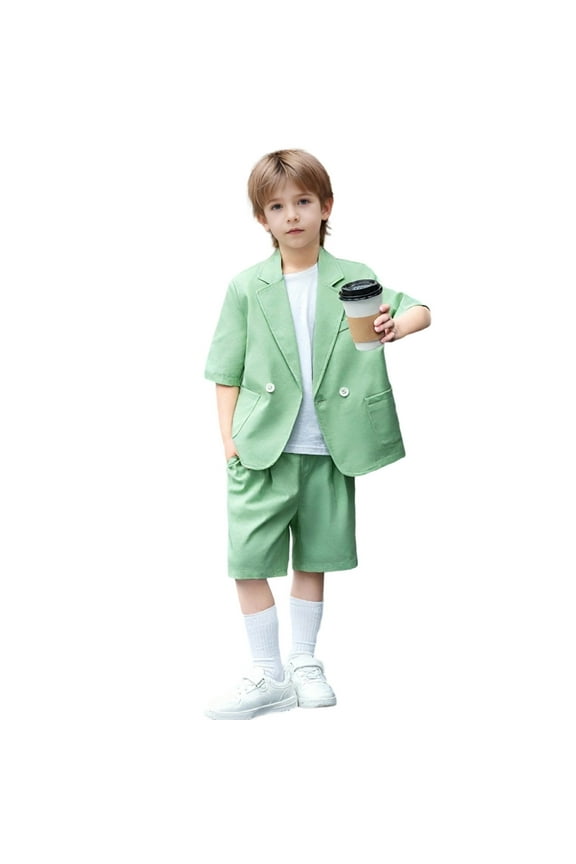 Outfit Boy's Casual Suit Set Summer Short Sleeved Turndown Collar Suit And Shorts For Show And Performance Suitable For 3 16 Years Old Solid Color Comfort Suit