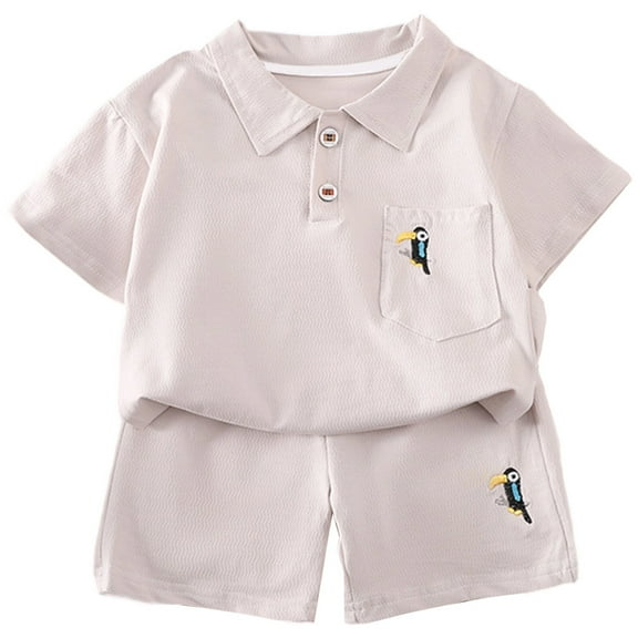 DHFJKG Outfit Trendy Boys Outfits Summer Casual Short Sleeve Turndown Collar Set With Parrot Print Pocket Stylish Comfortable Toddler Clothes For Ages 2 8 Cozy Set