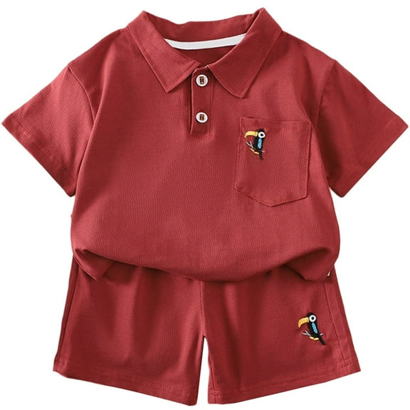 DHFJKG Outfit Trendy Boys Outfits Summer Casual Short Sleeve Turndown Collar Set With Parrot Print Pocket Stylish Comfortable Toddler Clothes For Ages 2 8 Leisure Suit