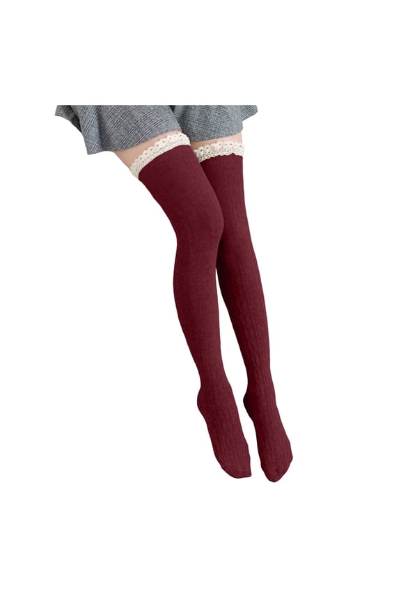 Over Knee Thigh Socks For Women Lace Trim Stocking Boot Sock Leg Warmer High Socks For Daily Wear