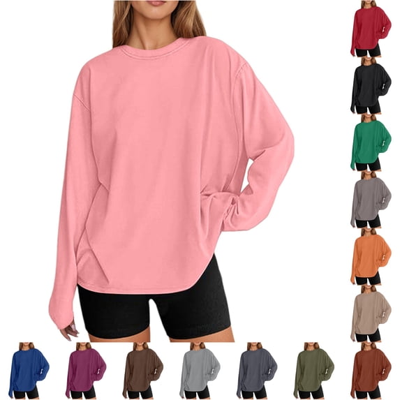 DHFJKG Oversized Tshirts For Women Long Sleeve Casual Basic Tee Round Neck Baggy Streetwear Spring Fall Fashion Top