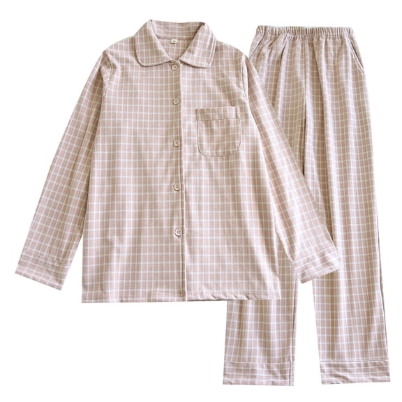 DHFJKG Pajamas For Women Set Plaid Sleepwear Long Sleeve Turndown Collar Button Down Top Loose Fit Pants 2 Piece Loungewear Classic Nightwear