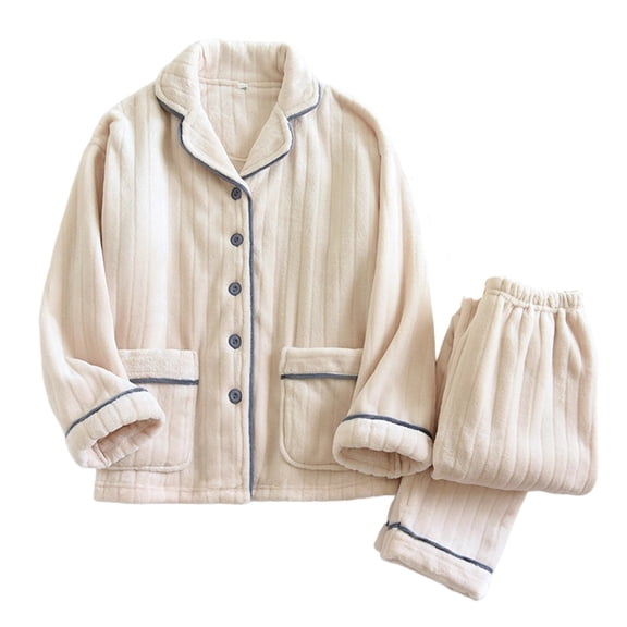 DHFJKG Pajamas For Women Set Flannel Sleepwear Winter Warm Long Sleeve Turndown Collar Button Front Top Bootoms 2 Piece Fuzzy Loungewear Comfort Home Clothes