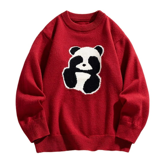 DHFJKG Panda Jacquard Cute Sweater For Men Women Unisex Loose Fit Long Sleeve Crewneck Knitwear Pullover Top Fall/Winter Leisure Jumper Tops