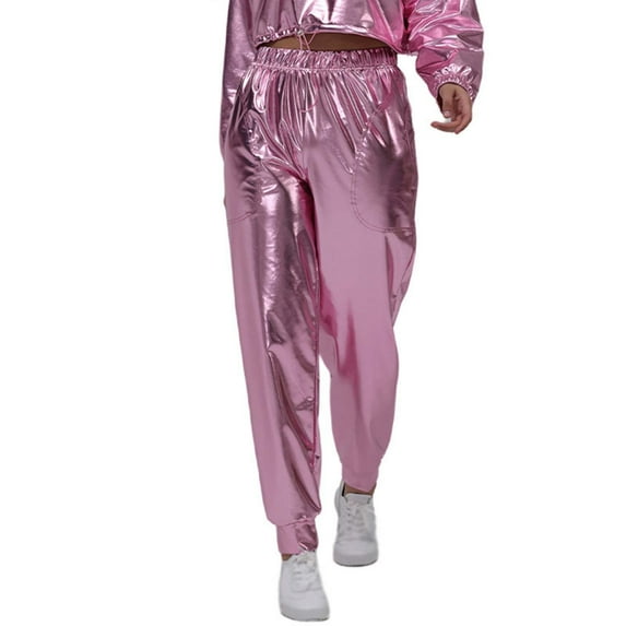 DHFJKG Performance Clothing Casual Pants For Women Wide Leg Sparkly Solid Color Elastic Waist Ankle-Tied Trousers Cozy Trousers