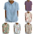 thumbnail image 1 of DHFJKG Polo Shirts For Women Boho Floral Printed Summer Short Sleeve Loose Fit Lapel Linen Shirts, 1 of 4
