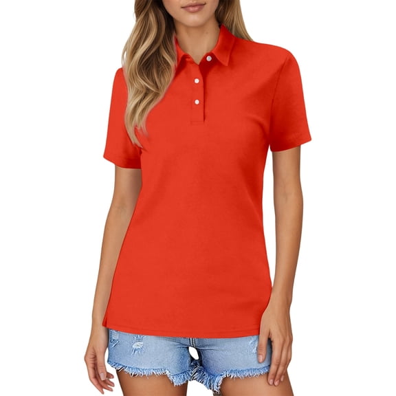 DHFJKG Polo Shirts For Women Short Sleeve Summer Regular Fit Basic Top Button Down Collared Solid Color T Shirt Stylish Tops