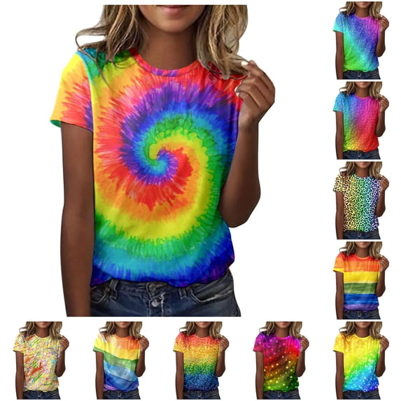 DHFJKG Pride Shirt For Womens Rainbow Printed T Shirts Short Sleeve Crew Neck Loose Fit Graphic Tee Versatile Tops
