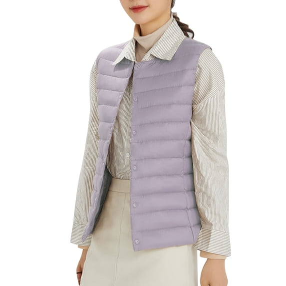 DHFJKG Quitled Padded Vest For Women V Neck Button Down Sleeveless Puffer Waistcoat Lightweight Trendy Outerwear