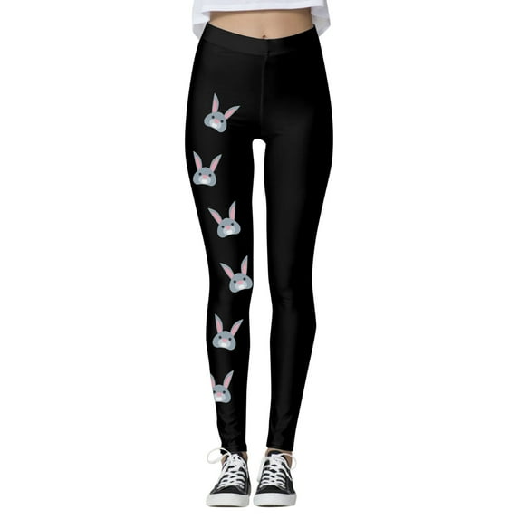 DHFJKG Rabbit Printed Easter Leggings For Women Mid Rise High Stretch Tight Pants Stylish Trousers