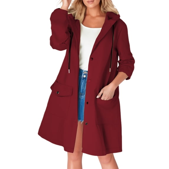 DHFJKG Rain Jacket Women Hooded Long Raincoat Button Down Trench Coat With Pockets Windbreaker Outdoor Casual Comfort Outerwear