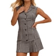 thumbnail image 1 of DHFJKG Retro Plaid Summer Dresses For Women Sleeveless Notch Collar Button Down Pleated Mini Dress Casual Daily Wear Cozy Dresses, 1 of 6