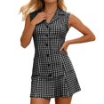 thumbnail image 1 of DHFJKG Retro Plaid Summer Dresses For Women Sleeveless Notch Collar Button Down Pleated Mini Dress Casual Daily Wear Cozy Dresses, 1 of 6