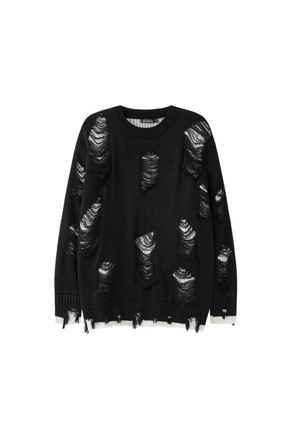 Ripped Sweater For Men Retro Distressed Loose Fit Long Sleeve Knit Sweaters Pullover Soft Jumper Tops