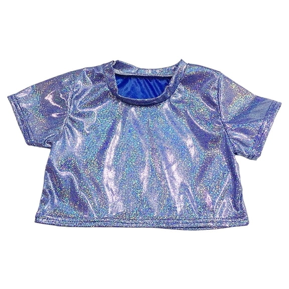 DHFJKG Shiny Crop Top For Girls Carnival Performance Glitter Stretch Slim Fit Short Sleeve Tee Dance Party Cozy Tops