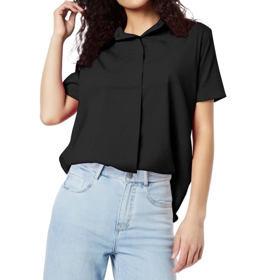 DHFJKG Shirts For Women Button Down Solid Color Casual Short Sleeve Top Turndown Collar Loose Fit Tunic Soft Tops