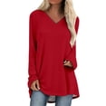 thumbnail image 1 of DHFJKG Shirts For Women Raglan Long Sleeve Basic Tee V Neck Loose Fit Tunic Solid Color Base Layer T Shirt Workout Comfortable Tops, 1 of 5
