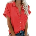 thumbnail image 1 of DHFJKG Short Sleeve Blouse Women Button Up Collared Casual Fashion Tee Pocket Work Dressy Summer Top Solid Color Soft Tops, 1 of 2