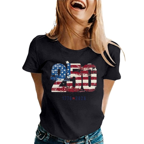 DHFJKG Short Sleeve T Shirt Women 4Th Of July 250Th Anniversary USA Shirts 1776-2026 United States Top
