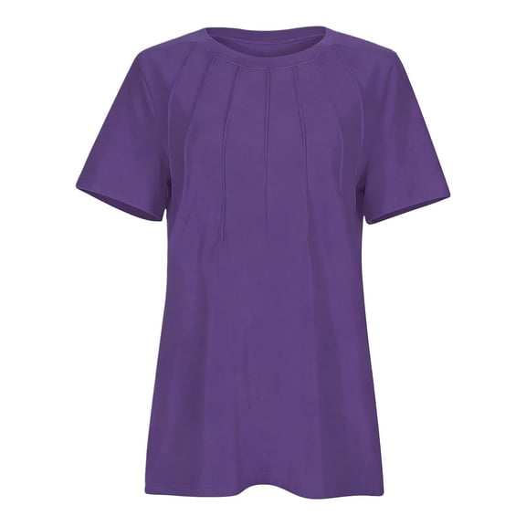 DHFJKG Short Sleeve T Shirt Women Crew Neck Solid Color Loose Fit Summer Top With Pleated Detail Comfortable Basic Tee Trendy Tops