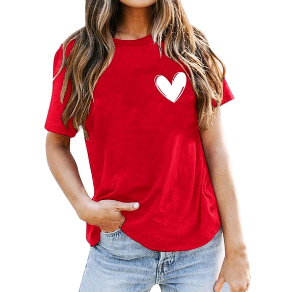 DHFJKG Short Sleeve T Shirt Women Heart Print Graphic Tee Round Neck Loose Fit Summer Casual Tshirts Stylish Tops