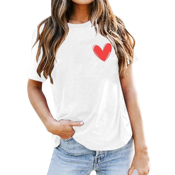 DHFJKG Short Sleeve T Shirt Women Heart Print Graphic Tee Round Neck Loose Fit Summer Casual Tshirts Versatile Tops