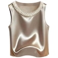 thumbnail image 1 of DHFJKG Silk Satin Tank Tops For Women Pearl Scoop Neck Summer Sleeveless Camisole Basic Blouses Work Dressy Clothes Stylish Top, 1 of 4