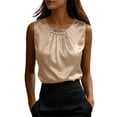 thumbnail image 1 of DHFJKG Silk Satin Tank Tops For Women Sleeveless Crewneck Pearl Ruched Work Dressy Blouses Business Casual Wear Stylish Top, 1 of 4