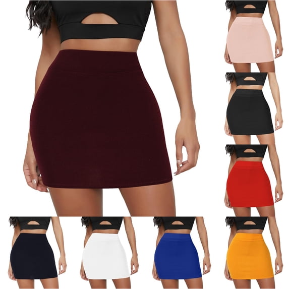 DHFJKG Skirts For Women High Rise Solid Color Elastic Waist Slim Fit Pencil Skirts Mini Bodycon